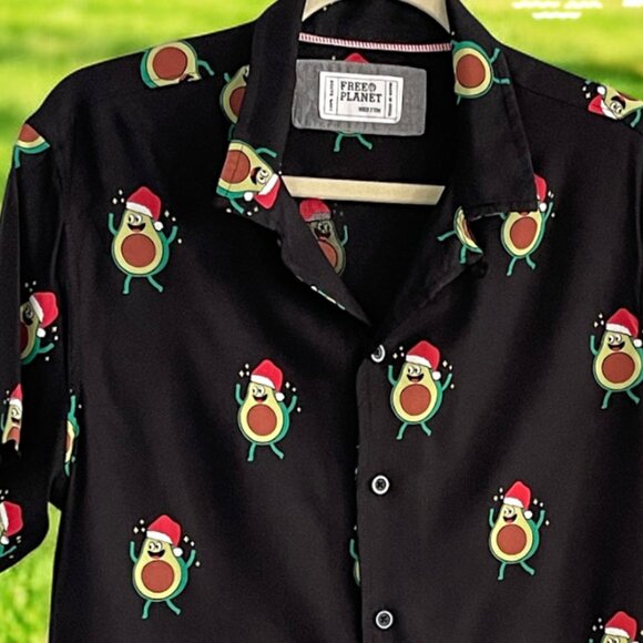 Free Planet Limited Ed. Avocado Santa Hat Super Soft Relaxed Button Down Shirt - Picture 5 of 7
